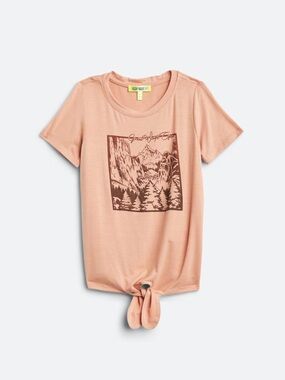 Girls' Clay Color Tie-Front Mountain Graphic Tee